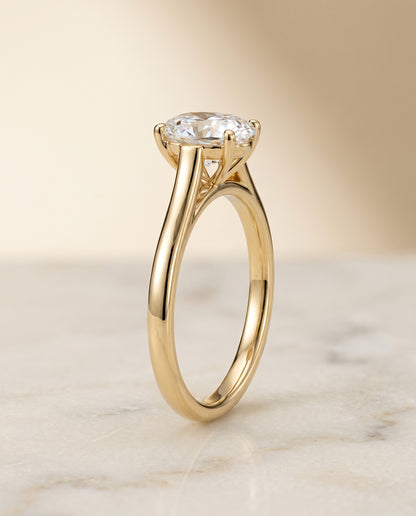 The Juliette Elegant Cathedral Squared Edge Solitaire Oval Engagement Ring Setting in 18K Yellow Gold