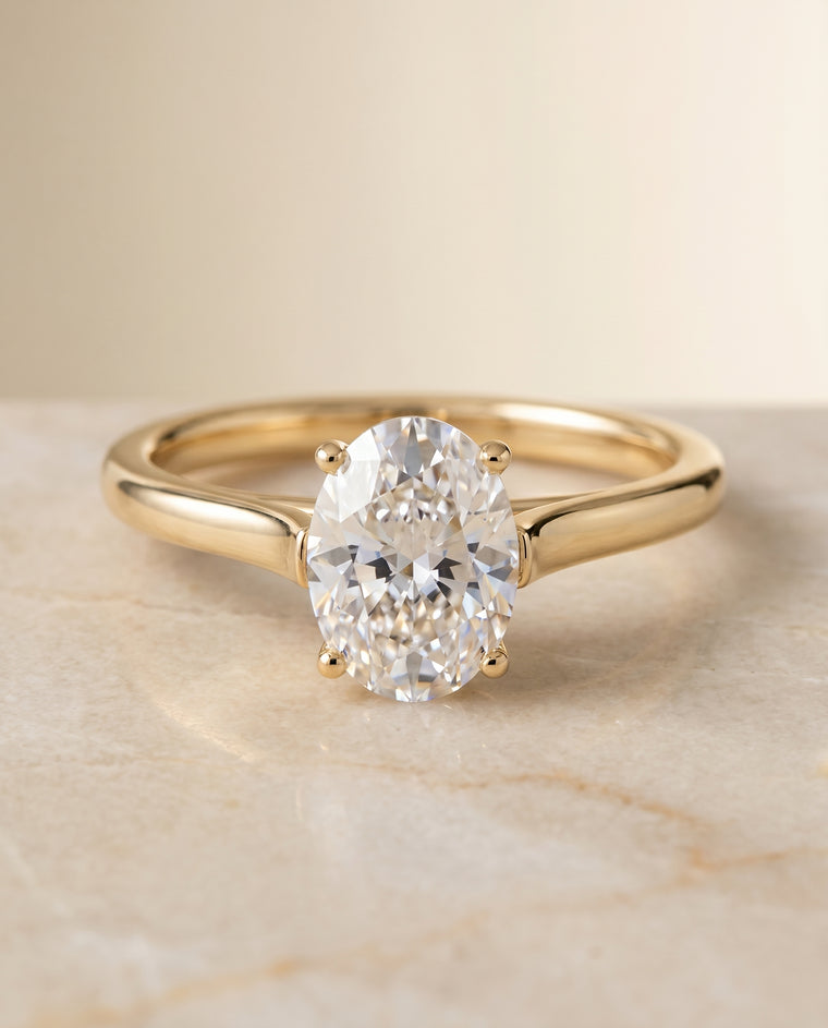 The Juliette Elegant Cathedral Squared Edge Solitaire Oval Engagement Ring Setting in 18K Yellow Gold