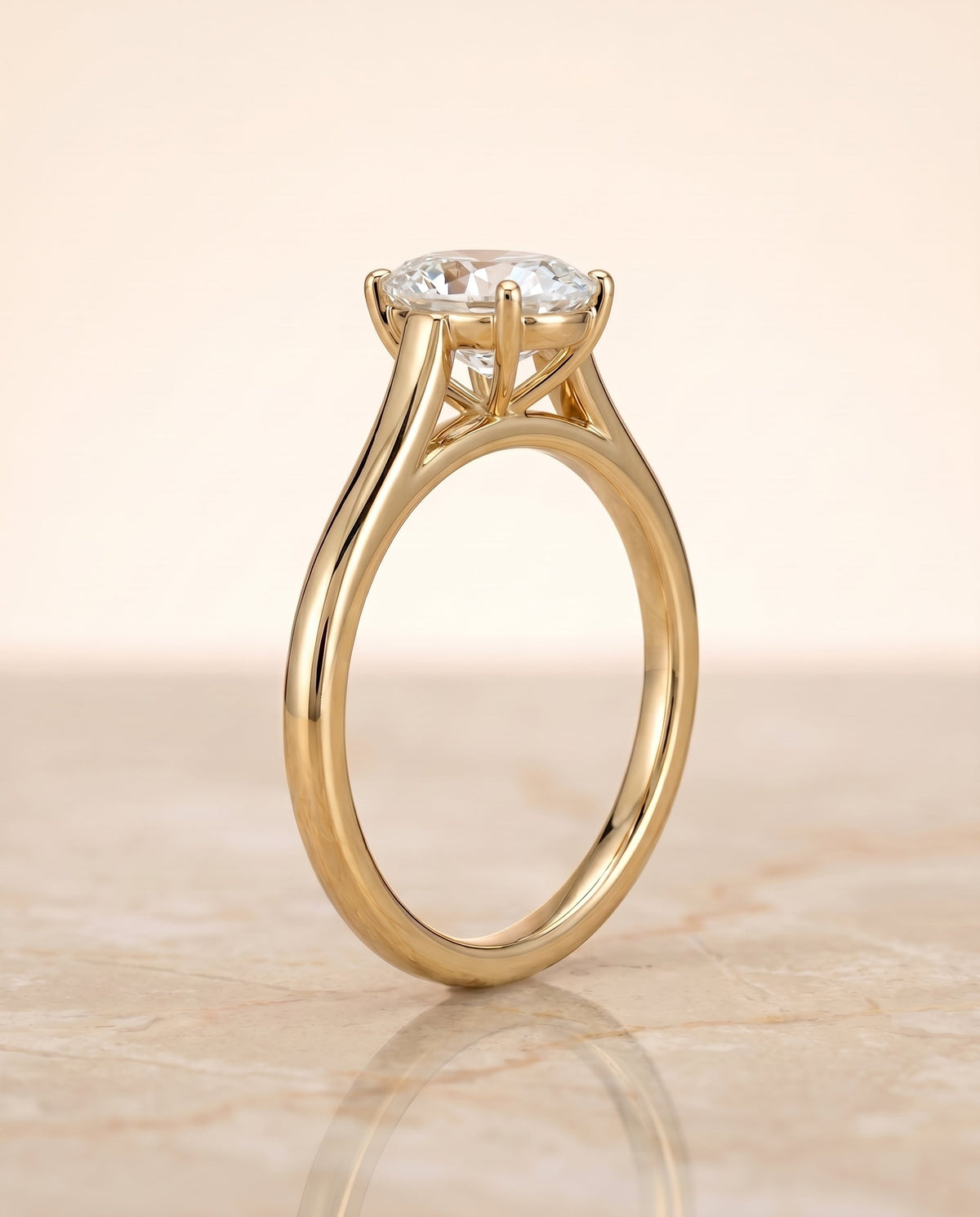 Juliette Select Cathedral Solitaire Oval Lab Diamond Engagement Ring in 18K Yellow Gold, side view | RockHer