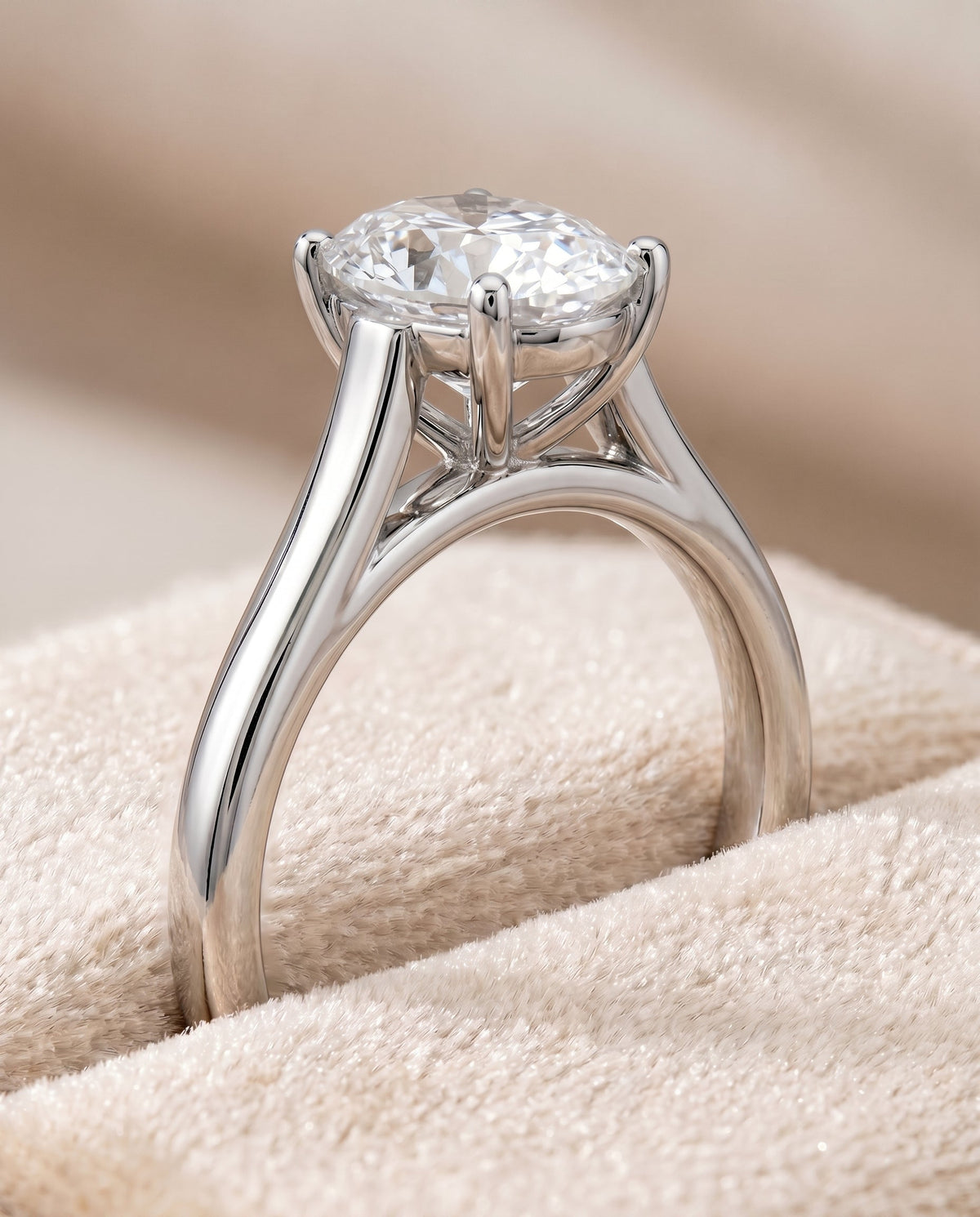 Juliette Select Cathedral Solitaire Oval Lab Diamond Engagement Ring in 18K White Gold, detail view | RockHer