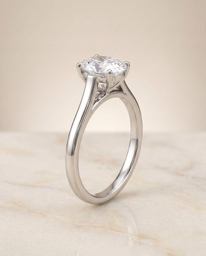 The Juliette Elegant Cathedral Squared Edge Solitaire Oval Engagement Ring Setting in Platinum