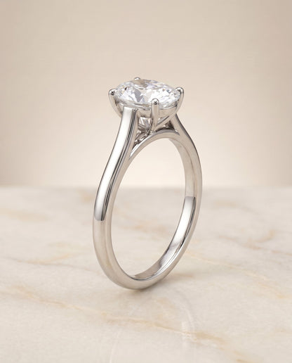 Juliette Select Cathedral Solitaire Oval Lab Diamond Engagement Ring in Platinum, front view | RockHer