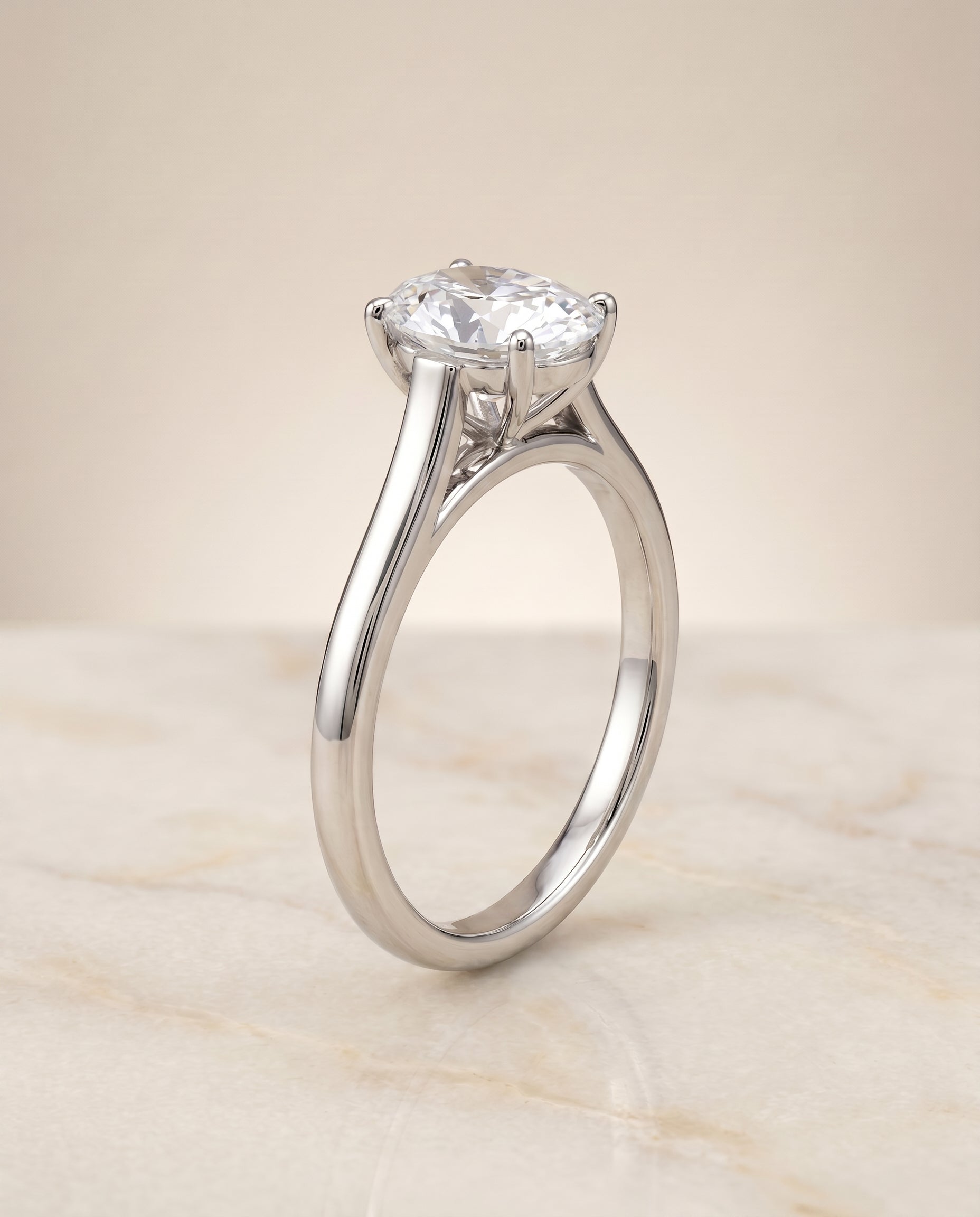 Juliette Select Cathedral Solitaire Oval Lab Diamond Engagement Ring in 18K White Gold, front view | RockHer
