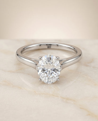 The Juliette Elegant Cathedral Squared Edge Solitaire Oval Engagement Ring Setting in Platinum