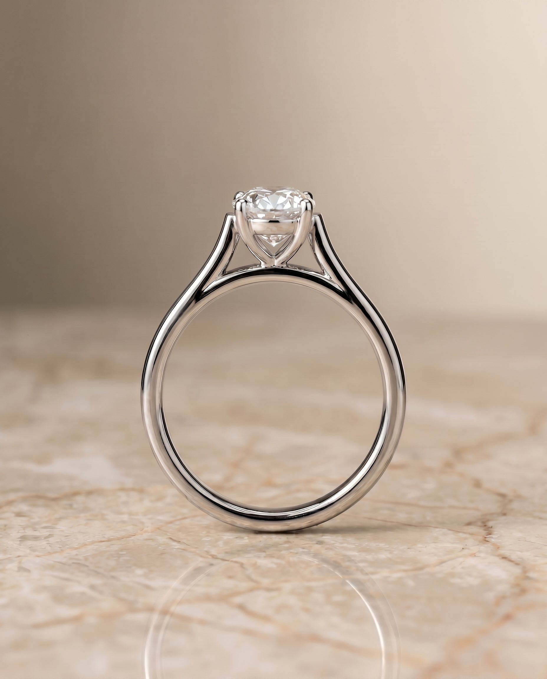 Juliette Select Cathedral Solitaire Oval Lab Diamond Engagement Ring in 18K White Gold, side view | RockHer