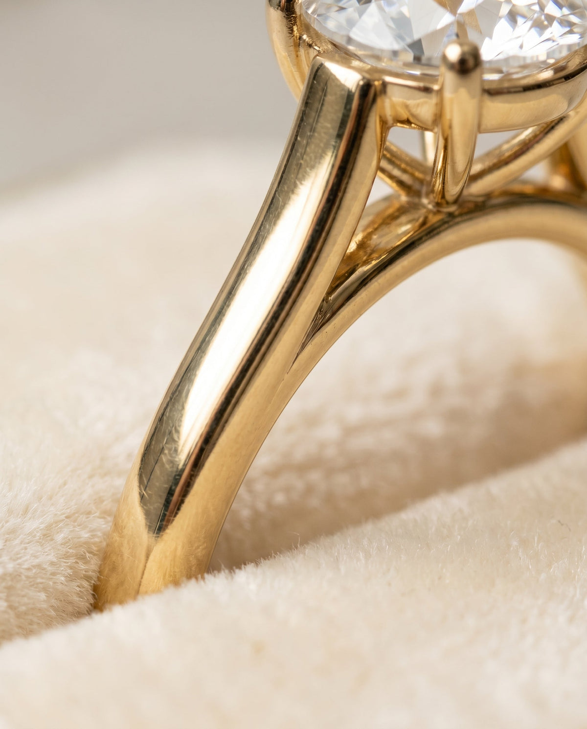 Juliette Select Cathedral Solitaire Round Lab Diamond Engagement Ring in 18K Yellow Gold, detail view | RockHer