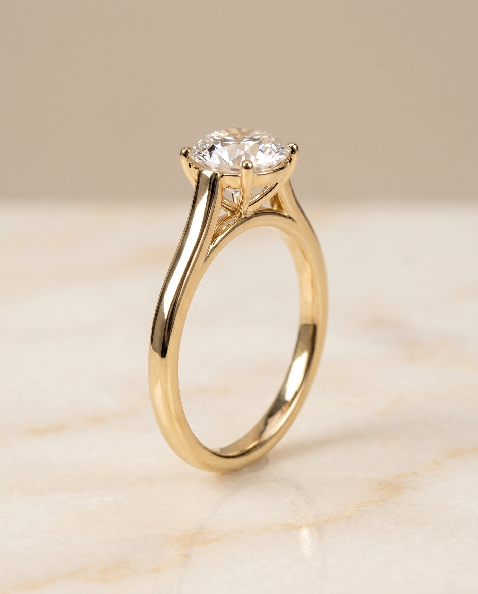 Juliette Select Cathedral Solitaire Round Lab Diamond Engagement Ring in 18K Yellow Gold, front view | RockHer