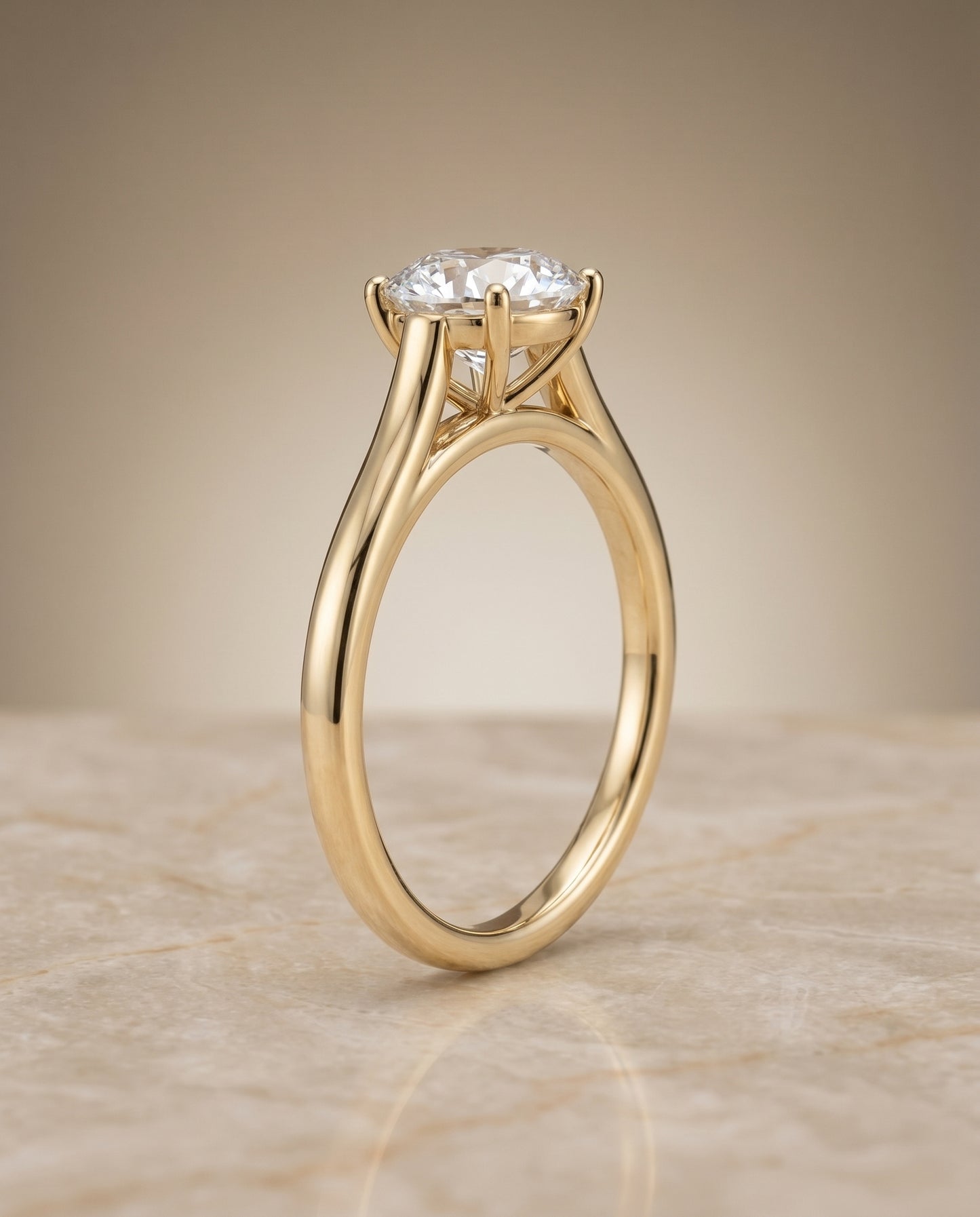 The Juliette Elegant Cathedral Squared Edge Solitaire Round Engagement Ring Setting in 18K Yellow Gold