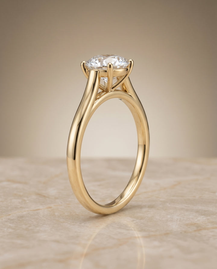 The Juliette Elegant Cathedral Squared Edge Solitaire Round Engagement Ring Setting in 18K Yellow Gold