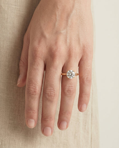 Juliette Select Cathedral Solitaire Round Lab Diamond Engagement Ring in 18K Yellow Gold, shown on hand | RockHer