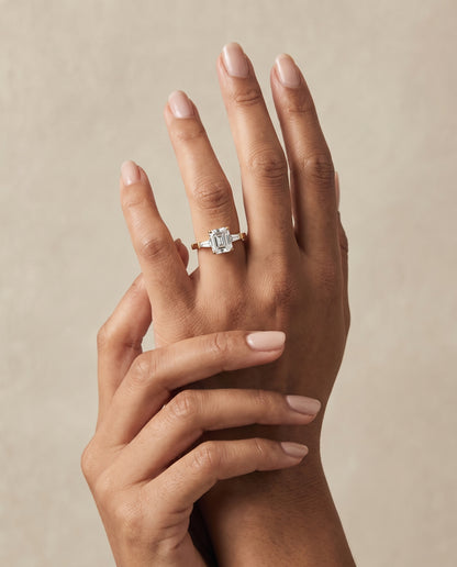 The June Three Stone Asscher Cut Engagement Ring Setting in 18K Yellow Gold