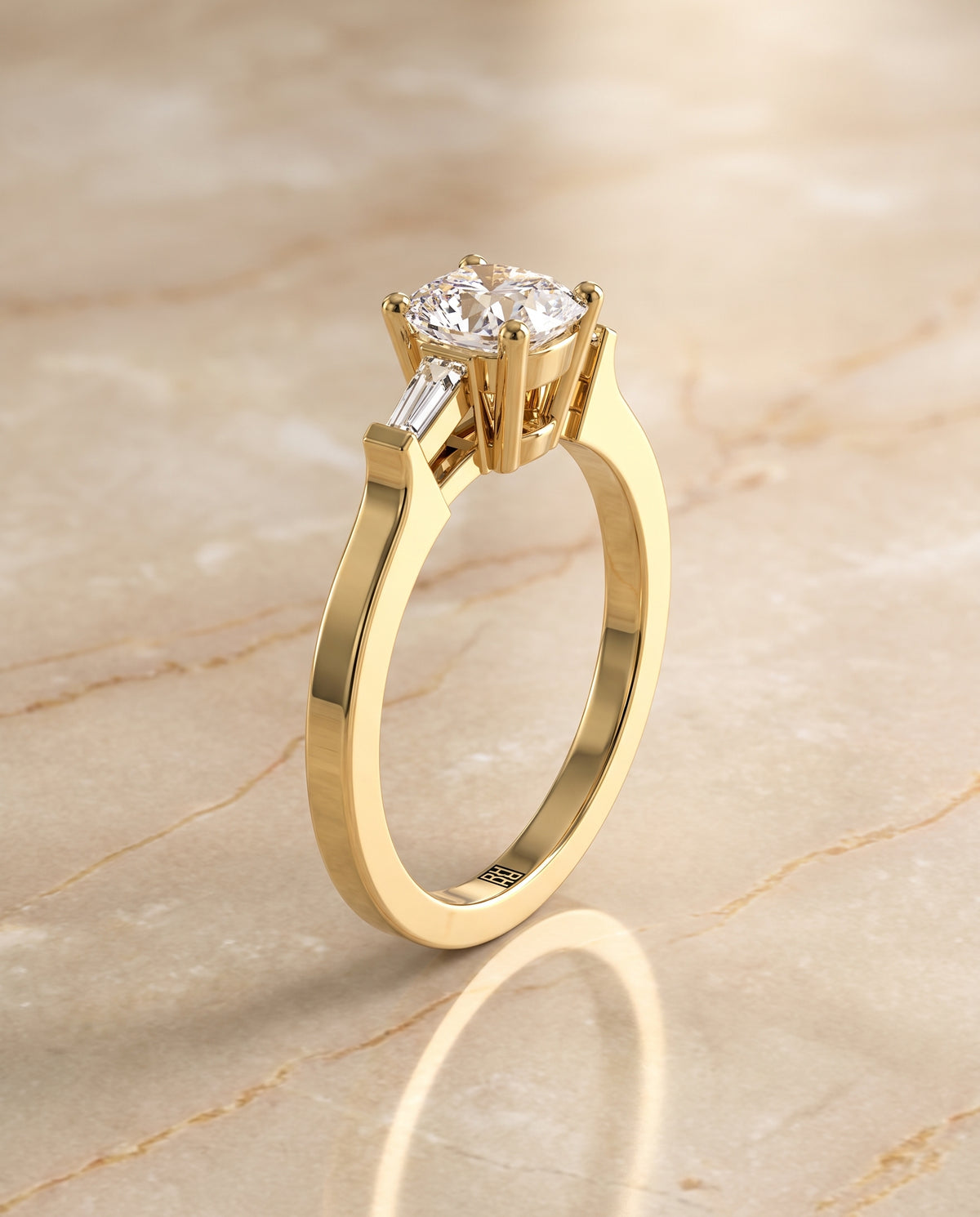 The June Three Stone Cushion Cut Engagement Ring Setting in 18K Yellow Gold