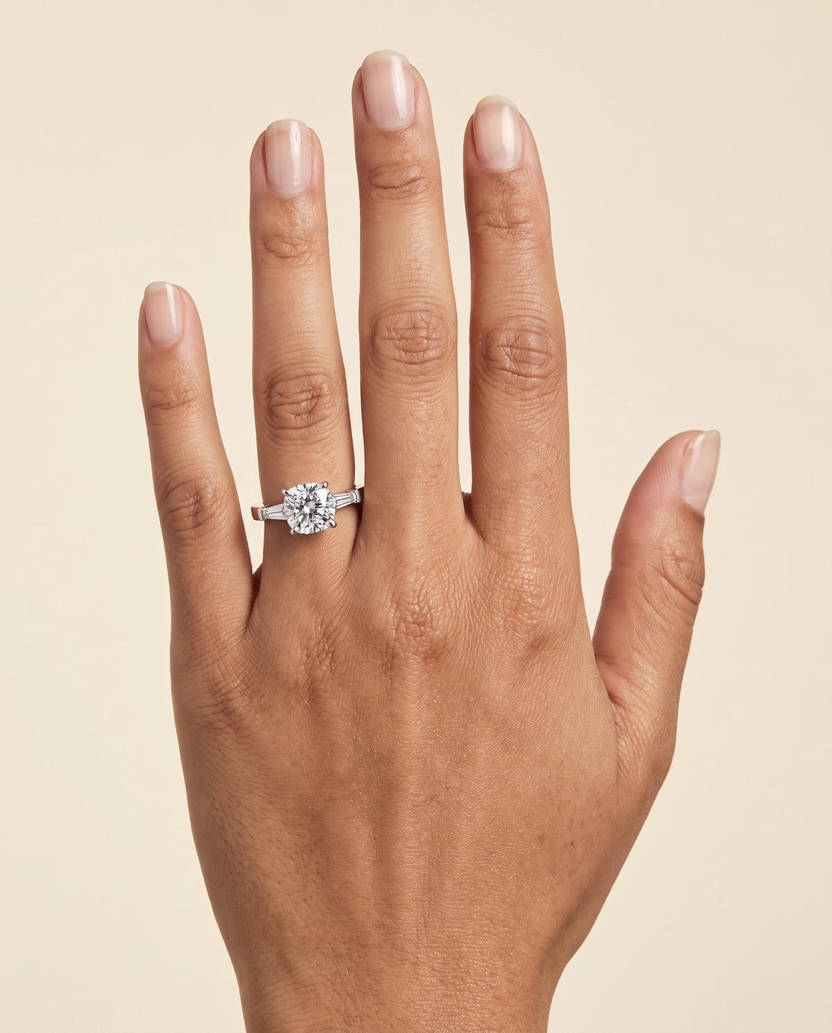 The June Three Stone Cushion Cut Engagement Ring Setting in 18K White Gold