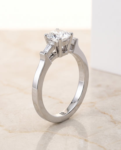 The June Three Stone Cushion Cut Engagement Ring Setting in 18K White Gold