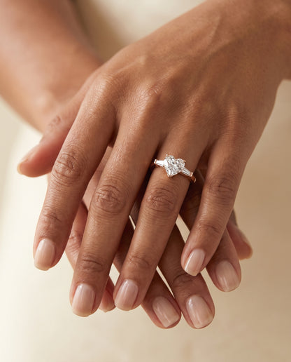The June Three Stone Heart Engagement Ring Setting in 14K Rose Gold