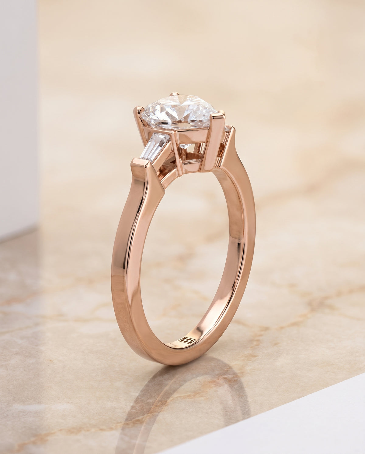 The June Three Stone Heart Engagement Ring Setting in 14K Rose Gold