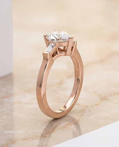 The June Three Stone Heart Engagement Ring Setting in 14K Rose Gold