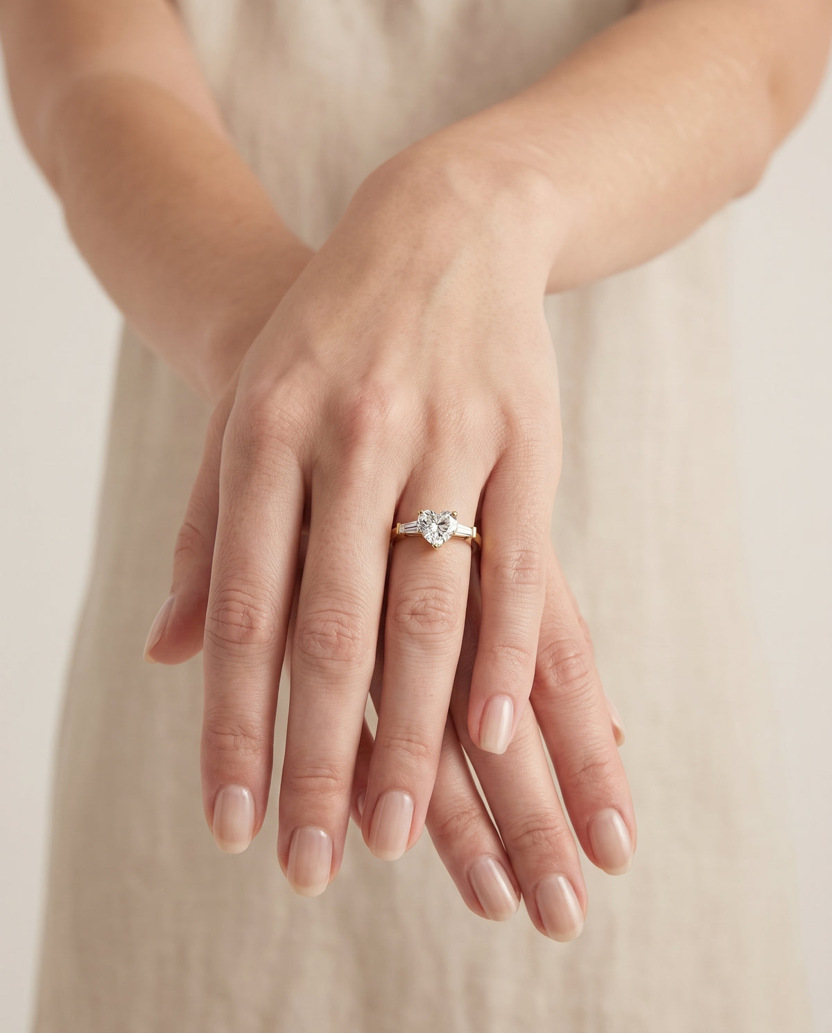 The June Three Stone Heart Engagement Ring Setting in 18K Yellow Gold
