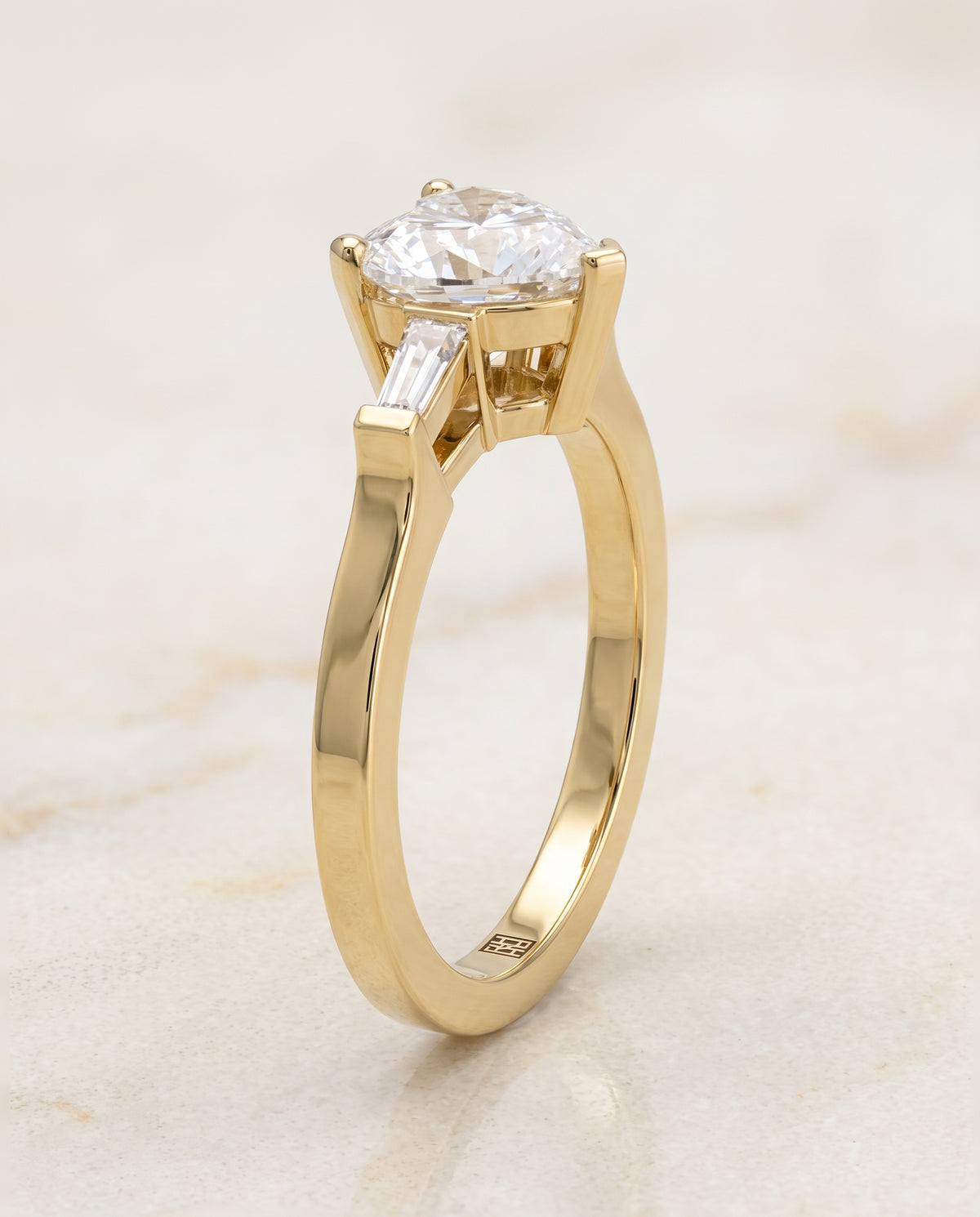 The June Three Stone Heart Engagement Ring Setting in 18K Yellow Gold