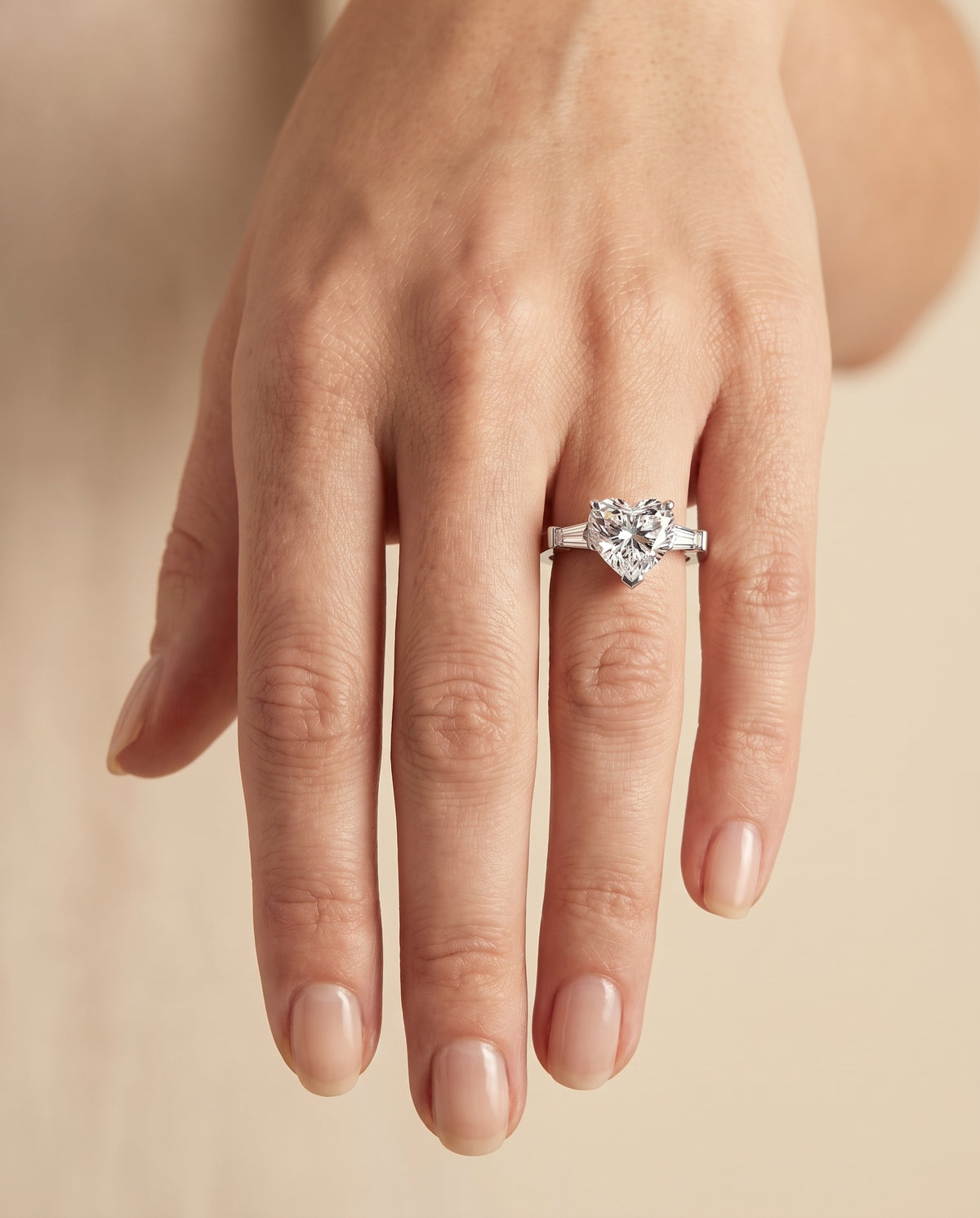 The June Three Stone Heart Engagement Ring Setting in 18K White Gold