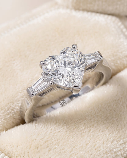 The June Three Stone Heart Engagement Ring Setting in 18K White Gold