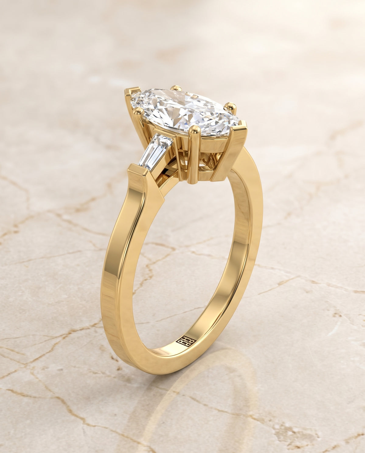 Marquise engagement ring setting in 18K Yellow Gold, June Three Stone Marquise, alternate view | RockHer