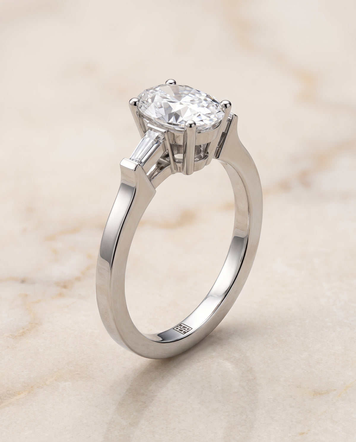 Oval engagement ring setting in Platinum, June Three Stone Oval, alternate view | RockHer