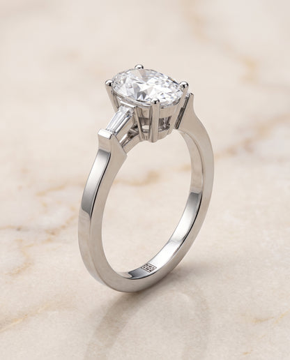 Oval engagement ring setting in Platinum, June Three Stone Oval, alternate view | RockHer