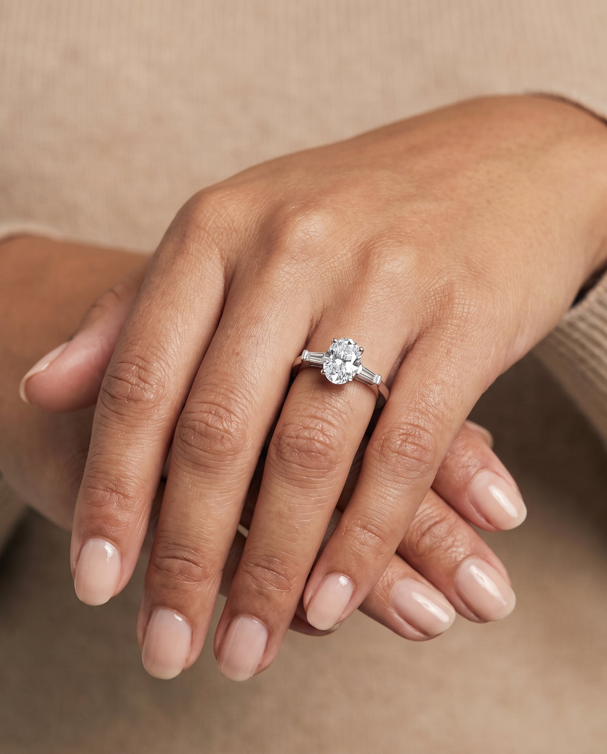 Oval engagement ring setting in Platinum, June Three Stone Oval, alternate view | RockHer