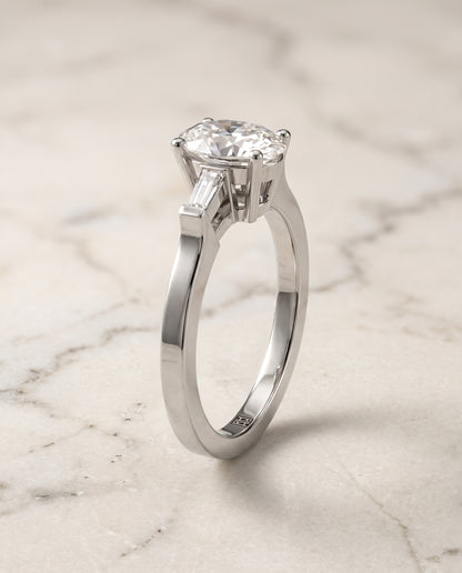 Oval engagement ring setting in Platinum, June Three Stone Oval, alternate view | RockHer