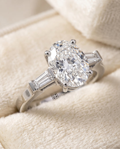 Oval engagement ring setting in Platinum, June Three Stone Oval, alternate view | RockHer