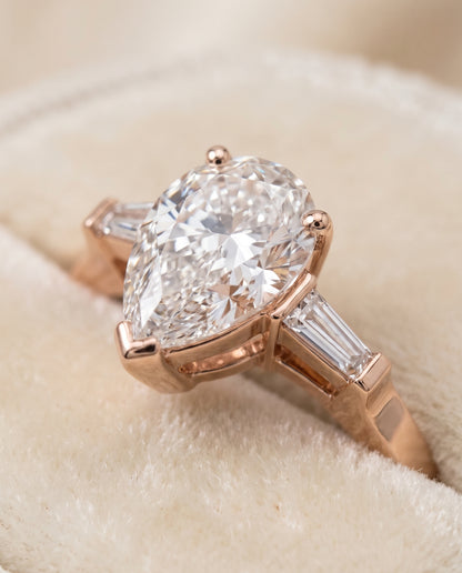 The June Three Stone Pear Engagement Ring Setting in 14K Rose Gold
