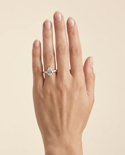 The June Three Stone Pear Engagement Ring Setting in 18K Yellow Gold