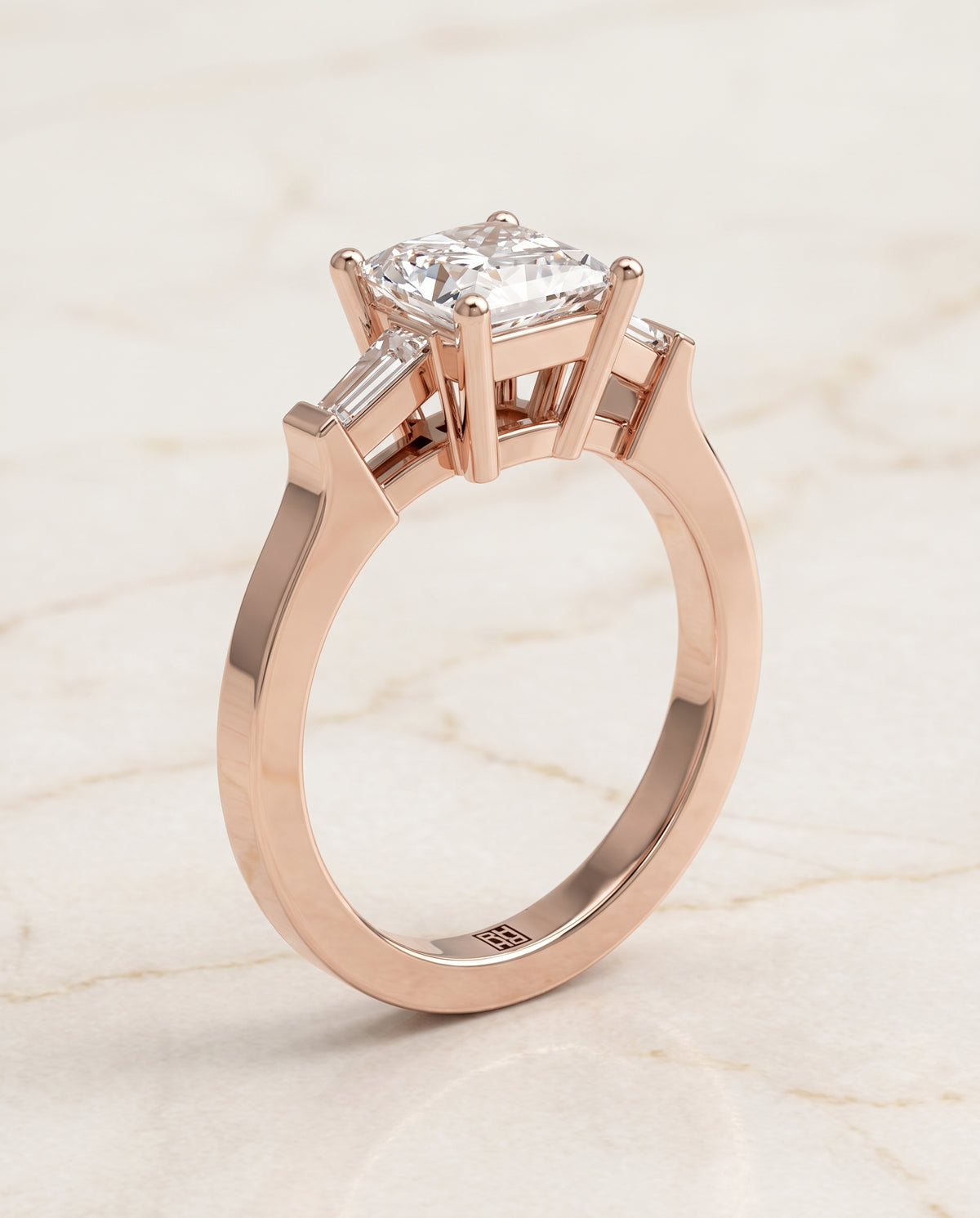 The June Three Stone Princess Cut Engagement Ring Setting in 14K Rose Gold