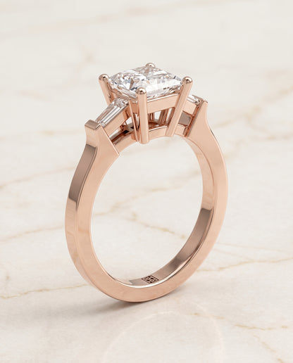 The June Three Stone Princess Cut Engagement Ring Setting in 14K Rose Gold
