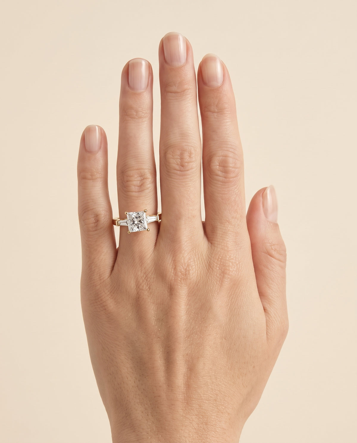 The June Three Stone Princess Cut Engagement Ring Setting in 18K Yellow Gold