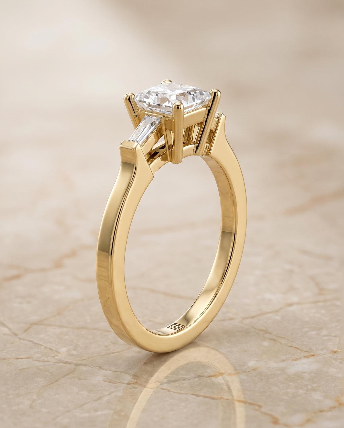 The June Three Stone Princess Cut Engagement Ring Setting in 18K Yellow Gold