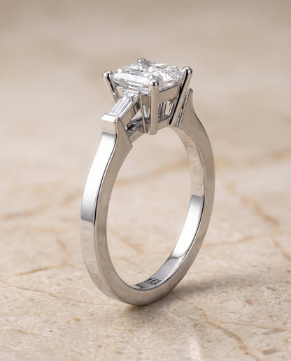 The June Three Stone Princess Cut Engagement Ring Setting in Platinum