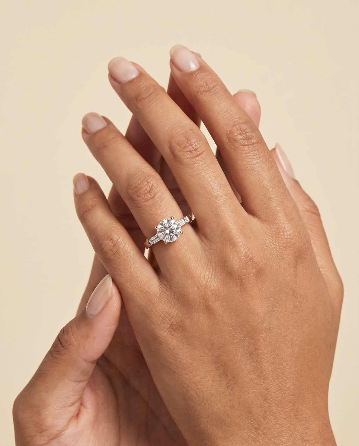 The June Three Stone Round Engagement Ring Setting in 14K Rose Gold