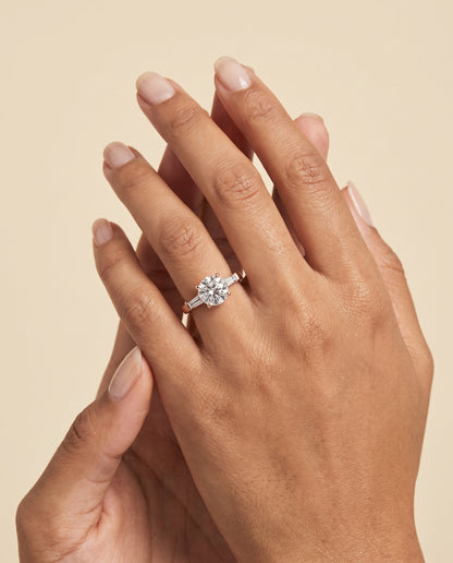 The June Three Stone Round Engagement Ring Setting in 14K Rose Gold