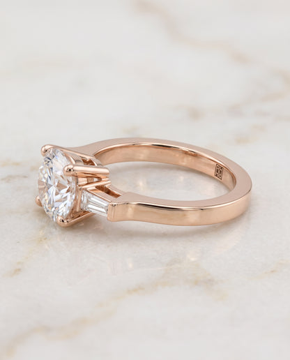 The June Three Stone Round Engagement Ring Setting in 14K Rose Gold
