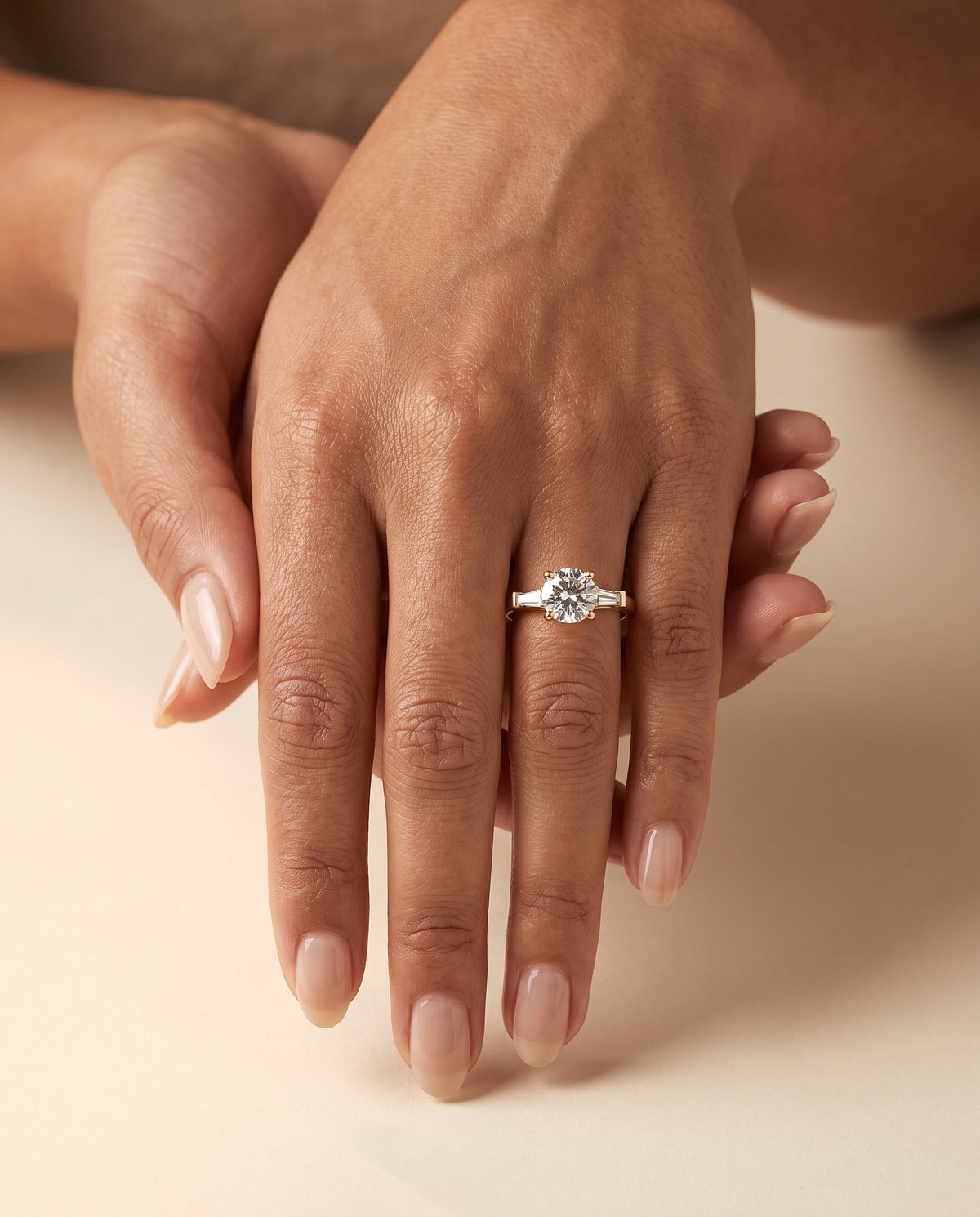 The June Three Stone Round Engagement Ring Setting in 18K Yellow Gold