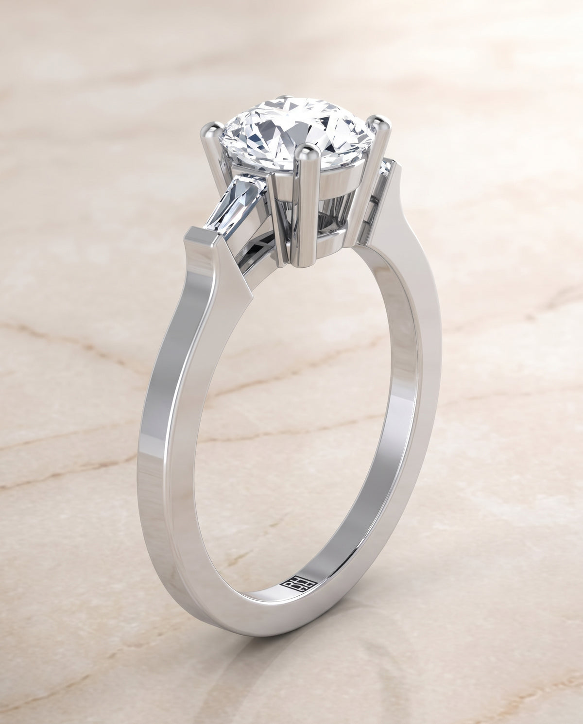 The June Three Stone Round Engagement Ring Setting in 18K White Gold