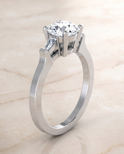 The June Three Stone Round Engagement Ring Setting in 18K White Gold