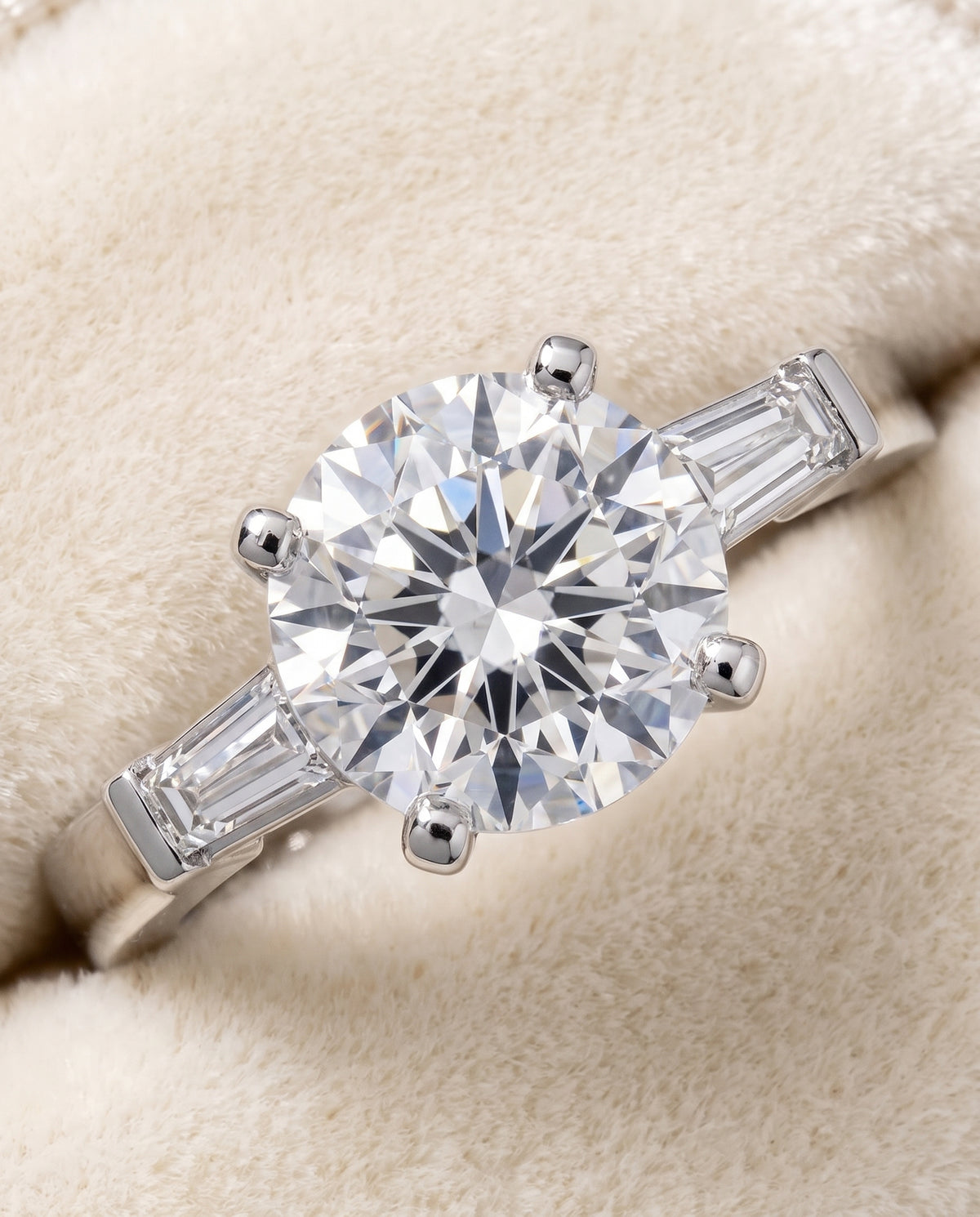 The June Three Stone Round Engagement Ring Setting in 18K White Gold