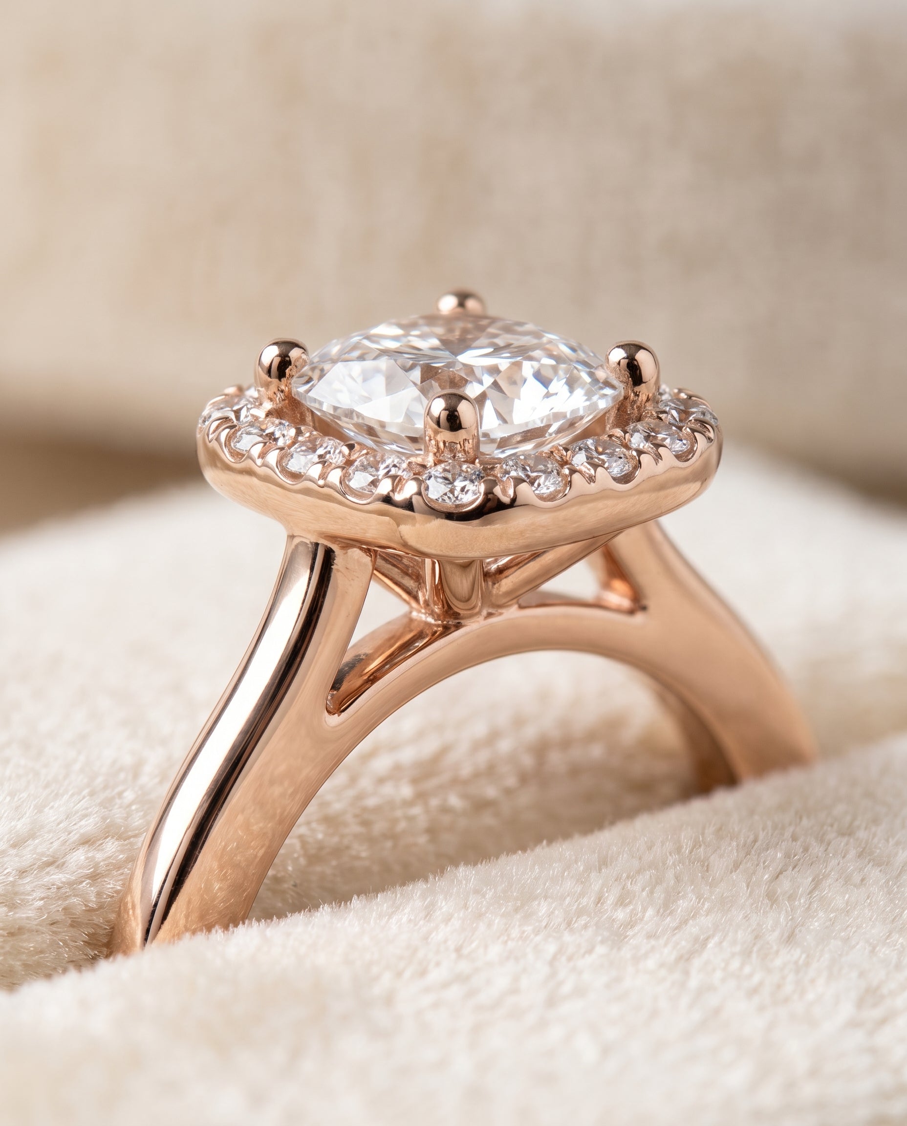 14K Rose Gold band of The Kate cushion engagement ring setting | RockHer