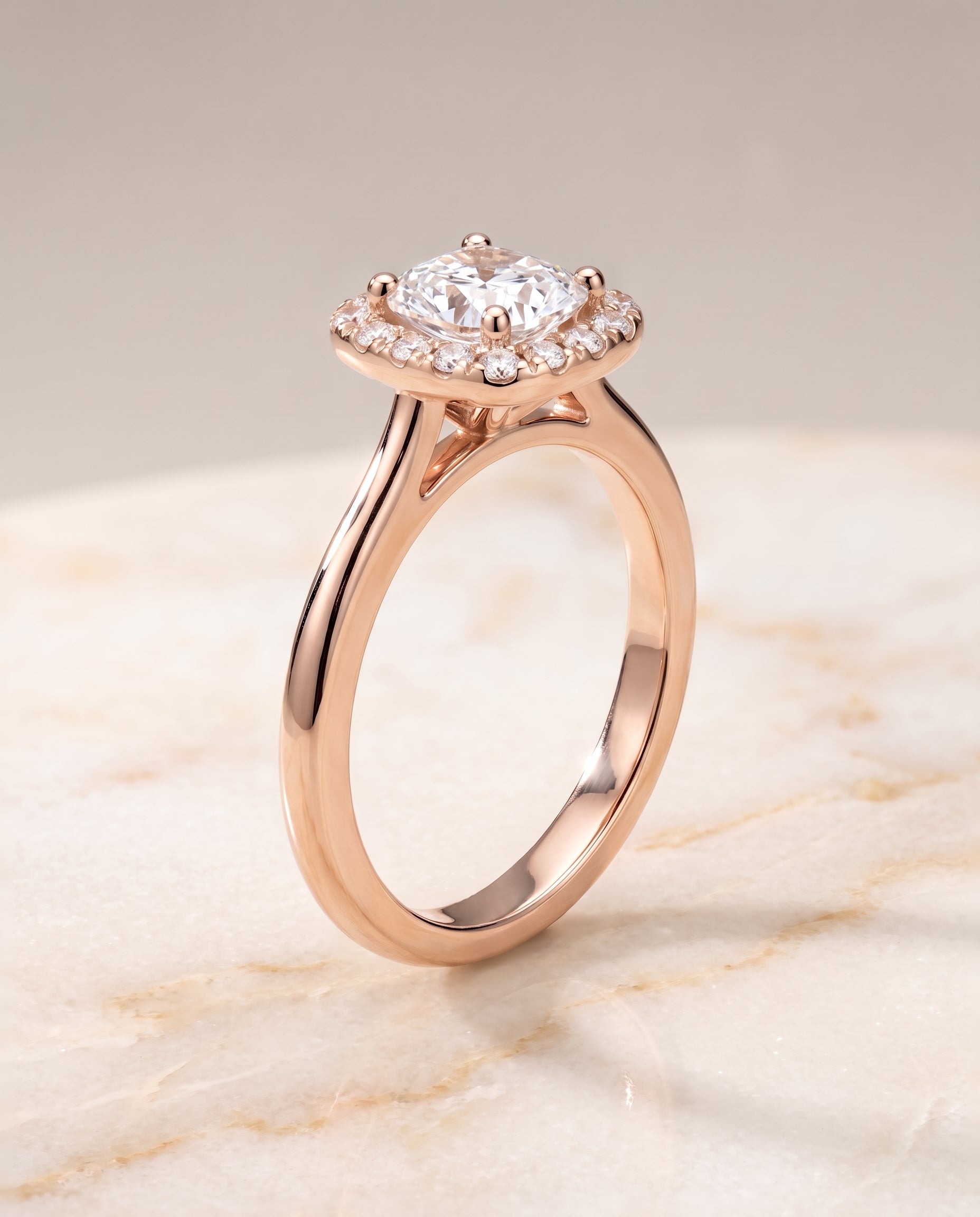 Classic French Pavé Halo Cut styling on The Kate cushion engagement ring setting | RockHer