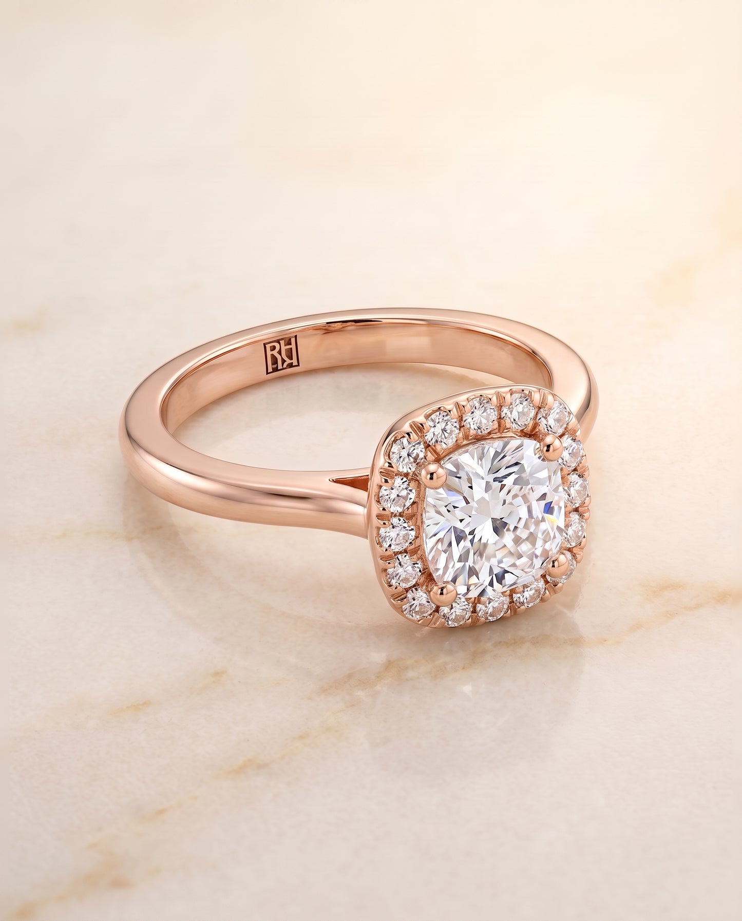 The Kate Classic French Pavé Halo Cushion Cut Engagement Ring Setting in 14K Rose Gold