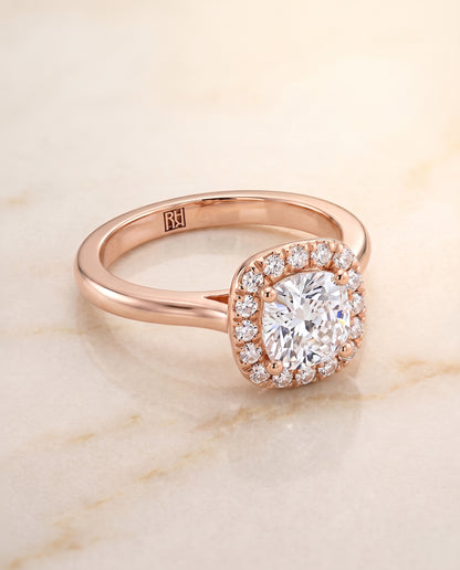 The Kate Classic French Pavé Halo Cushion Cut Engagement Ring Setting in 14K Rose Gold
