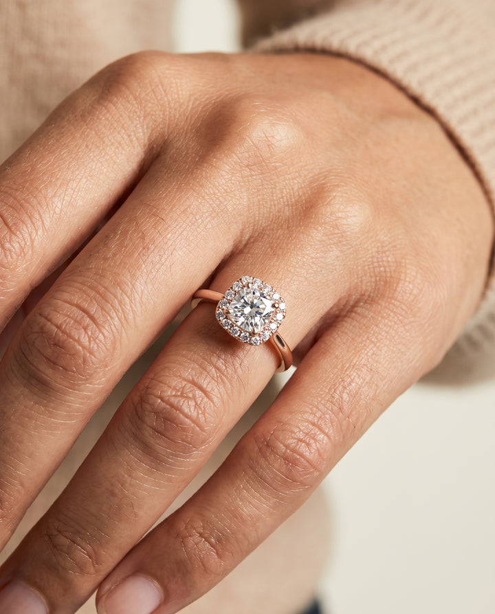 The Kate Classic French Pavé Halo Cushion Cut Engagement Ring Setting in 14K Rose Gold
